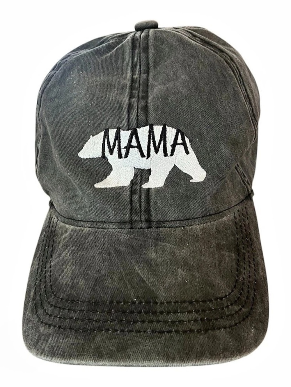 David & Young MAMA Bear Black Distressed Baseball Cap Hat